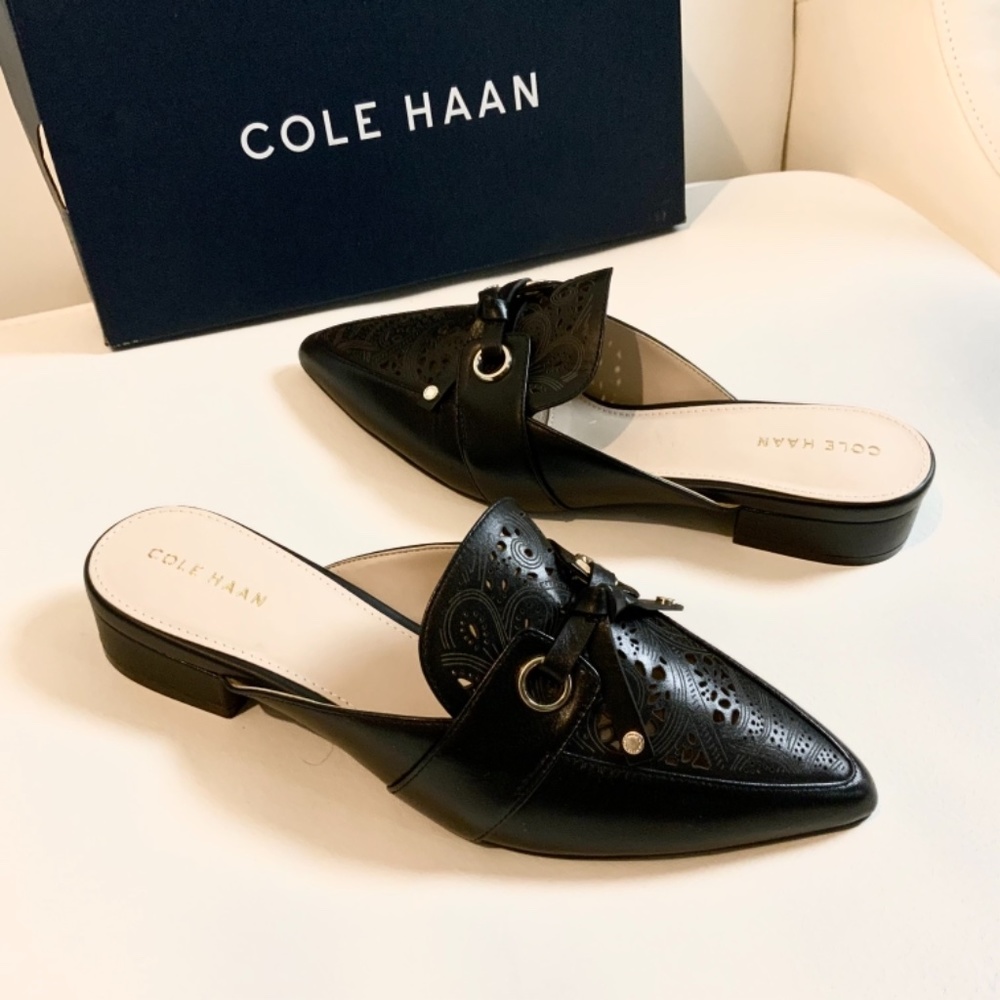 Cole Haan Emily Black Leather Mule Flat Sandal Women’s Pointed Toe Shoes 6.5 - Picture 16 of 16